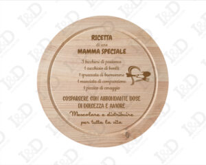 Tagliere festa della mamma-ricetta di una mamma speciale-decorazione laser legno