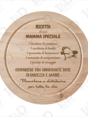 Tagliere festa della mamma-ricetta di una mamma speciale-decorazione laser legno