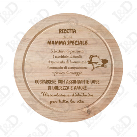 Tagliere festa della mamma-ricetta di una mamma speciale-decorazione laser legno