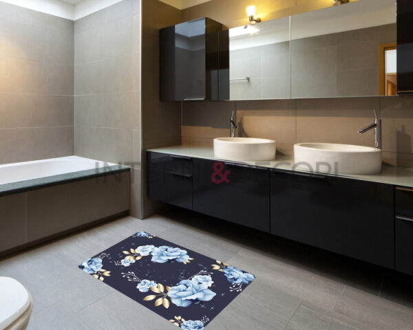 Adesivo per pavimento bagno e cucina "ROSE CON FOGLIE DORATE"