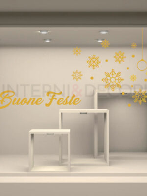 Decori per vetrine Buone Feste "PALLINE APPESE E FIOCCHI"