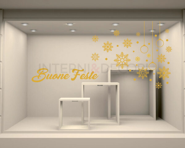 Decori per vetrine Buone Feste "PALLINE APPESE E FIOCCHI"