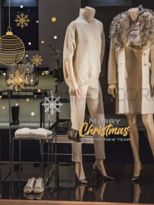 Decorazione per vetrine Merry Christmas "PALLINE E FIOCCHI"