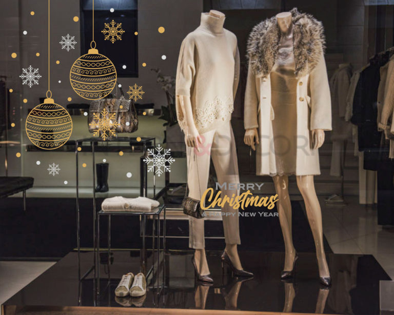 Decorazione per vetrine Merry Christmas "PALLINE E FIOCCHI"