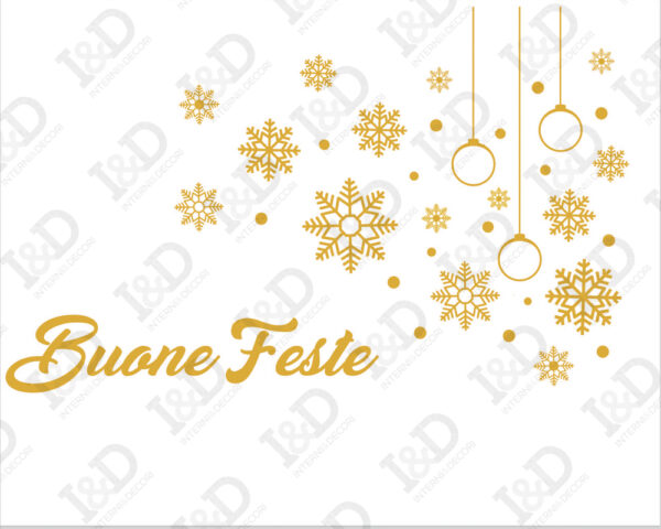 Decori per vetrine Buone Feste "PALLINE APPESE E FIOCCHI"