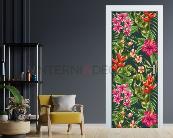 Adesivo per porte natura "FIORI TROPICALI"