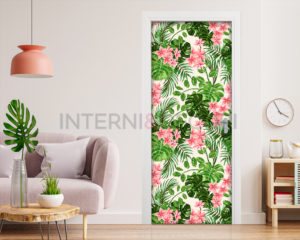 Adesivo per porte-foglie tropicali e fiori rosa