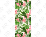 Adesivo per porte natura "FOGLIE TROPICALI E FIORI ROSA"
