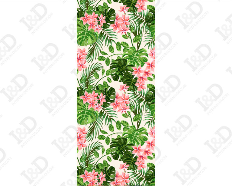 Adesivo per porte natura "FOGLIE TROPICALI E FIORI ROSA"