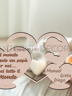 Cuori in legno papà e figlio "PER IL MONDO..."