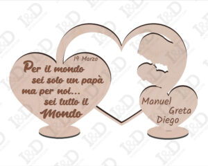 Cuore in legno con papà e figlio-per il mondo…-decorazioni laser legno