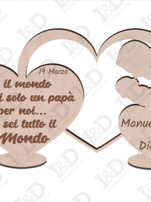 Cuore in legno con papà e figlio-per il mondo…-decorazioni laser legno