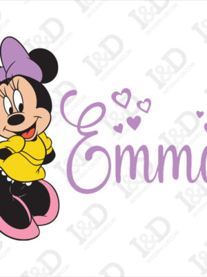 Adesivo murale Disney con nome-Minnie con cuori