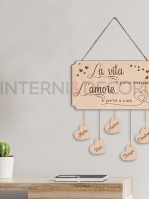 Targa in legno famiglia "LA VITA TI PORTA OVUNQUE..."