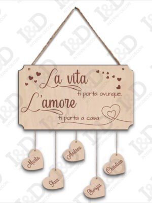 Targa in legno amore- La vita ti porta ovunque…-incisione e taglio laser