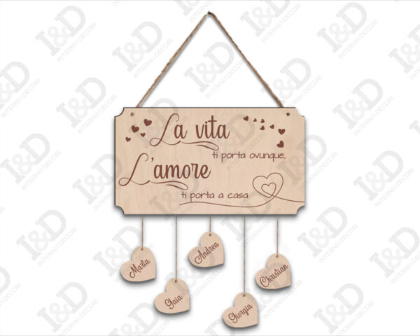 Targa in legno famiglia "LA VITA TI PORTA OVUNQUE..."