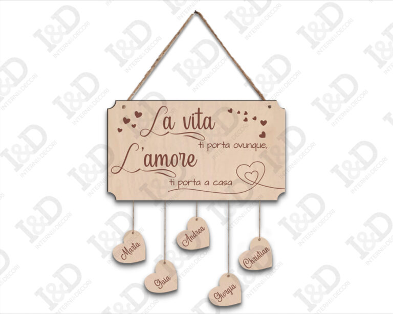 Targa in legno famiglia "LA VITA TI PORTA OVUNQUE..."