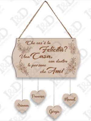 Targa in legno famiglia- Che cos’è la felicità?-incisione e taglio laser