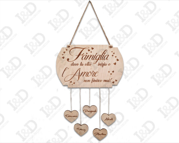 Targa in legno famiglia "DOVE LA VITA INIZIA..."