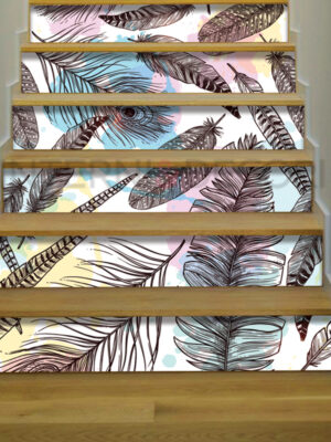 Decori per scale "PIUME SU SFONDO CHIARO"