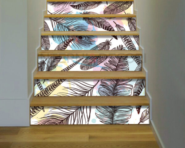 Decori per scale "PIUME SU SFONDO CHIARO"