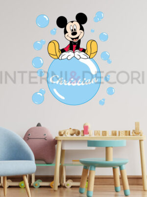Adesivo da parete Topolino con nome "VOLANDO SU UNA BOLLA"