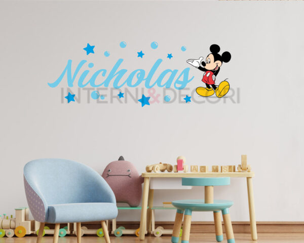 Adesivo murale Disney con nome "TOPOLINO CON BOLLE E STELLE"