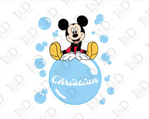 Adesivo con nome Topolino-volando su una bolla