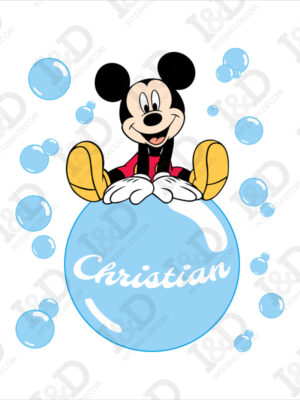 Adesivo con nome Topolino-volando su una bolla