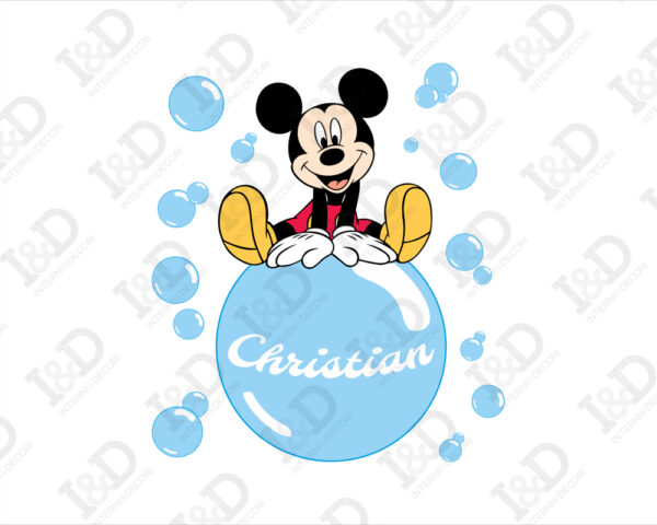 Adesivo da parete Topolino con nome "VOLANDO SU UNA BOLLA"