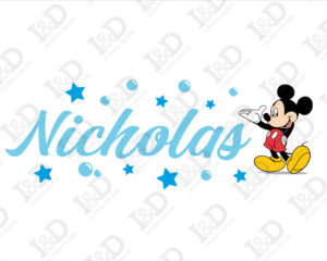 Adesivo con nome Disney-Topolino con bolle e stelle