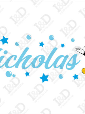 Adesivo con nome Disney-Topolino con bolle e stelle