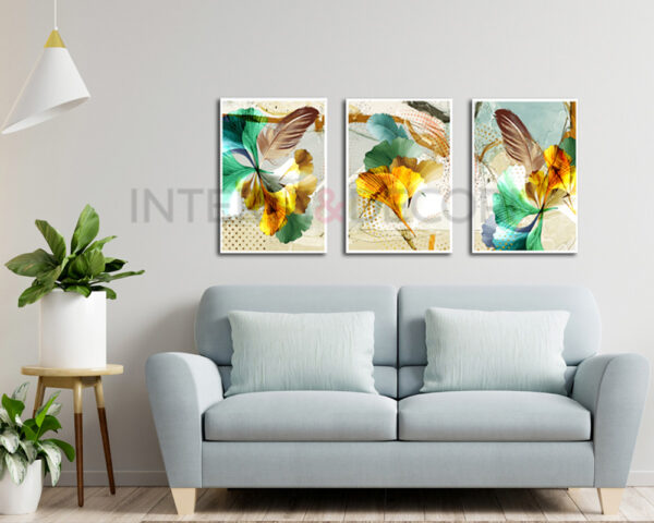 Quadro moderno arte "PIUME E FOGLIE"