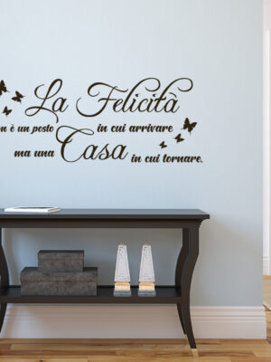 Adesivo da parete frase casa "LA FELICITÀ NON È UN POSTO..."