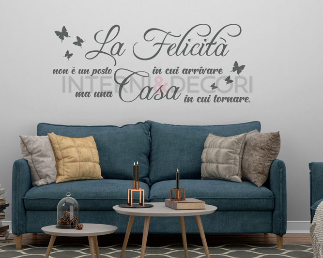 Adesivo da parete frase casa "LA FELICITÀ NON È UN POSTO..."