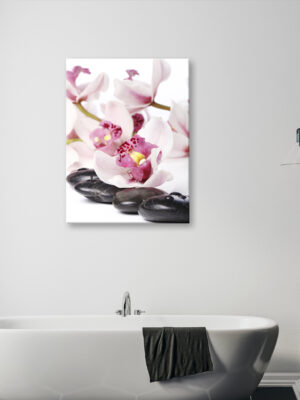 Stampa su tela benessere "ORCHIDEE BIANCHE SU PIETRE"
