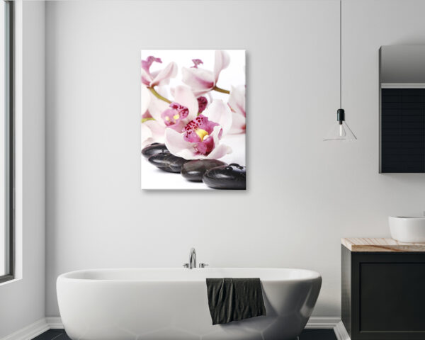 Stampa su tela benessere "ORCHIDEE BIANCHE SU PIETRE"