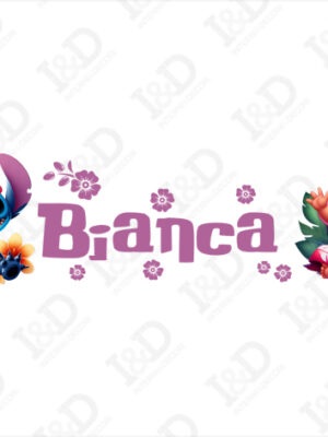 Stitch e Lilo tra fiori-adesivo murale con nome