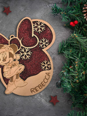 Pallina di Natale in legno personalizzata con nome "MINNIE NATALIZIA"