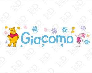 adesivo murale nome bimbo-Winnie The Pooh e Pimpi in azzurro