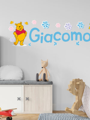 Adesivo con nome bimbo "WINNIE THE POOH E PIMPI IN AZZURRO"