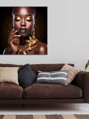 Quadro moderno donna "WOMAN WITH GOLDEN LEAVES"