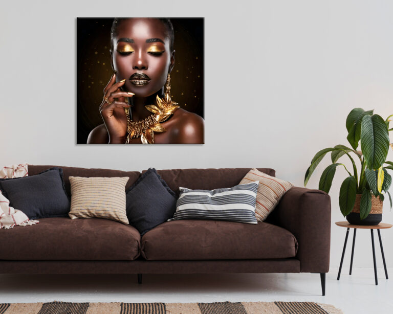 Quadro moderno donna "WOMAN WITH GOLDEN LEAVES"