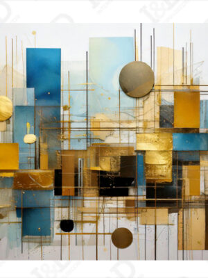 Geometrie tra l’oro e il blu-stampa su tela astratto
