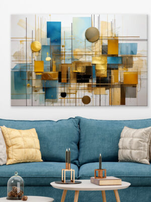 Quadro moderno astratto "GEOMETRIE TRA L'ORO E IL BLU"