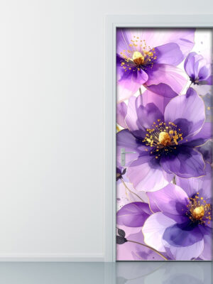 Decorazione adesiva per porte "TRASPARENZE DI FIORI VIOLA"