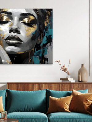 Quadro moderno donna "RITRATTO CON SFUMATURE ORO"