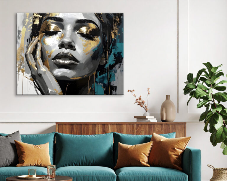 Quadro moderno donna "RITRATTO CON SFUMATURE ORO"