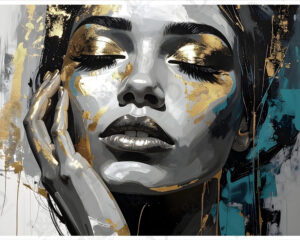 Stampa su tela-ritratto con sfumature oro