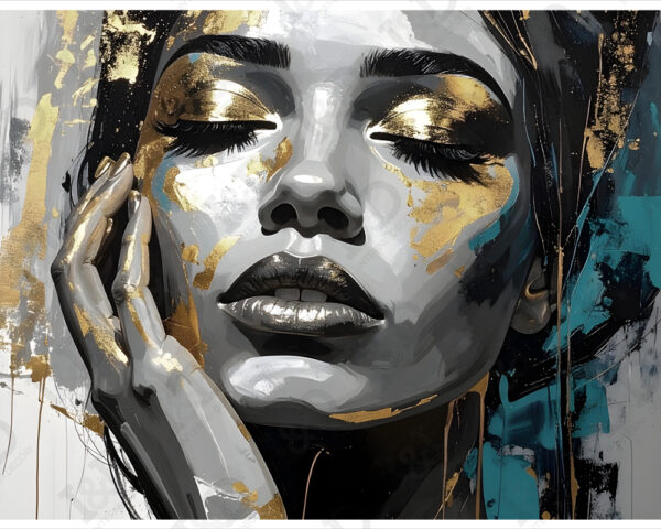 Quadro moderno donna "RITRATTO CON SFUMATURE ORO"